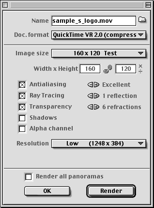 the QuickTime VR rendering dialog